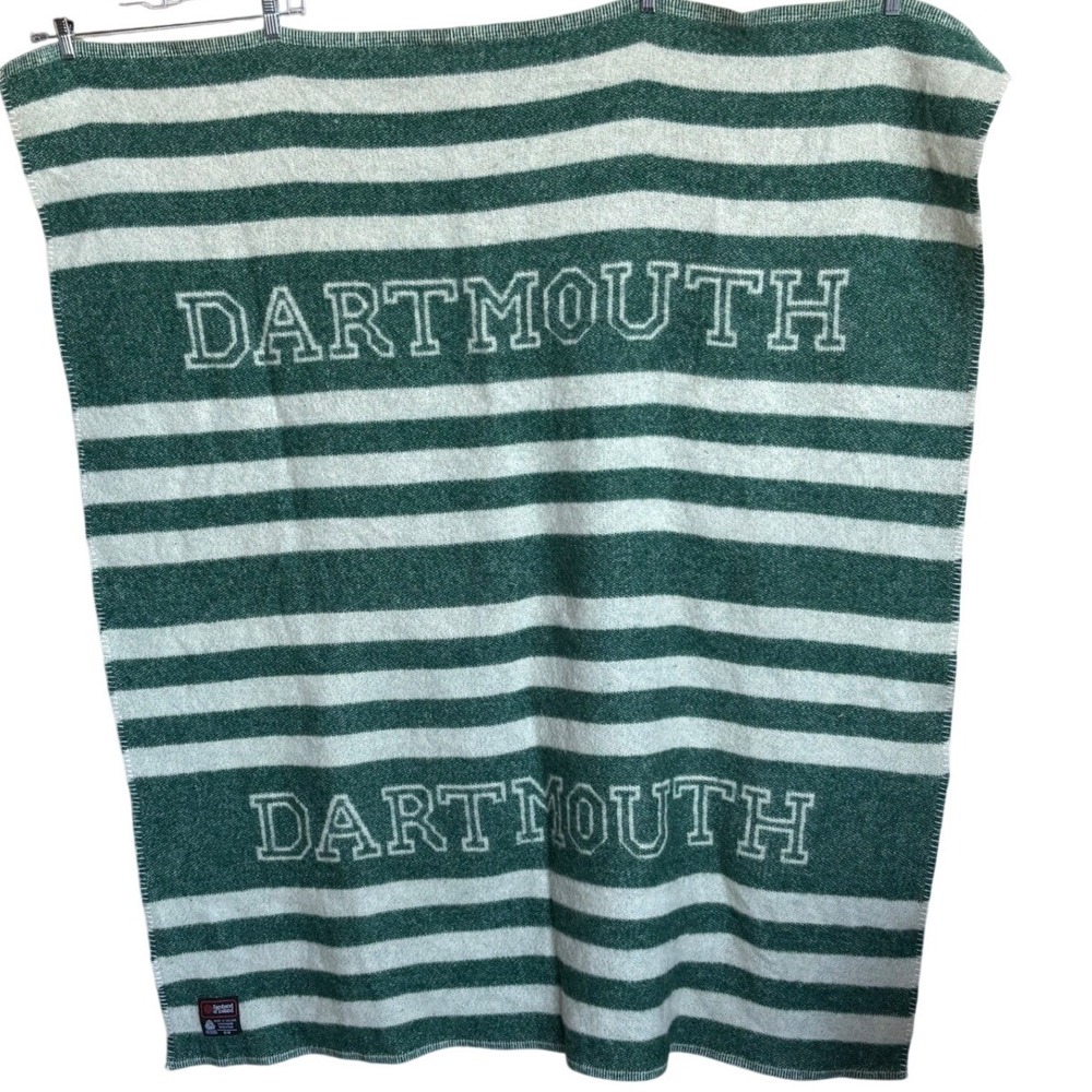 Samband of Iceland Dartmouth Wool Blanket Green White Striped Made in Iceland